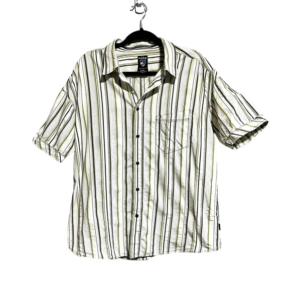 Kuhl Men's Button Down Casual Shirt Green Stripes Suncel Cotton Tencel - Picture 1 of 9